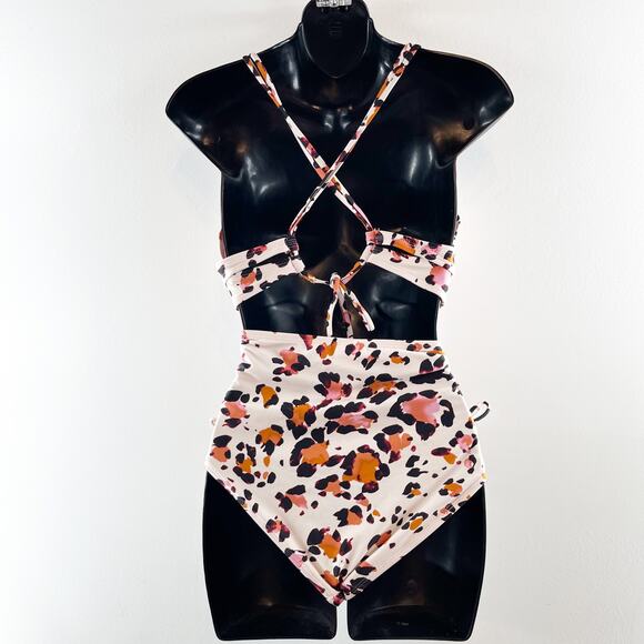 Hula Honey High Waisted Leopard Print Two Piece Bikini Swimsuit White XL - Picture 4 of 6